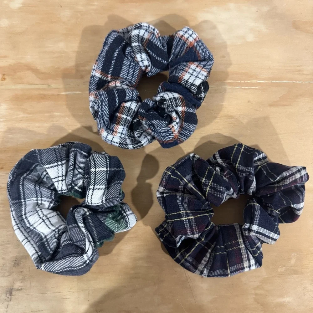 Handmade Plaid Flannel Scrunchies – Set‎ of 3